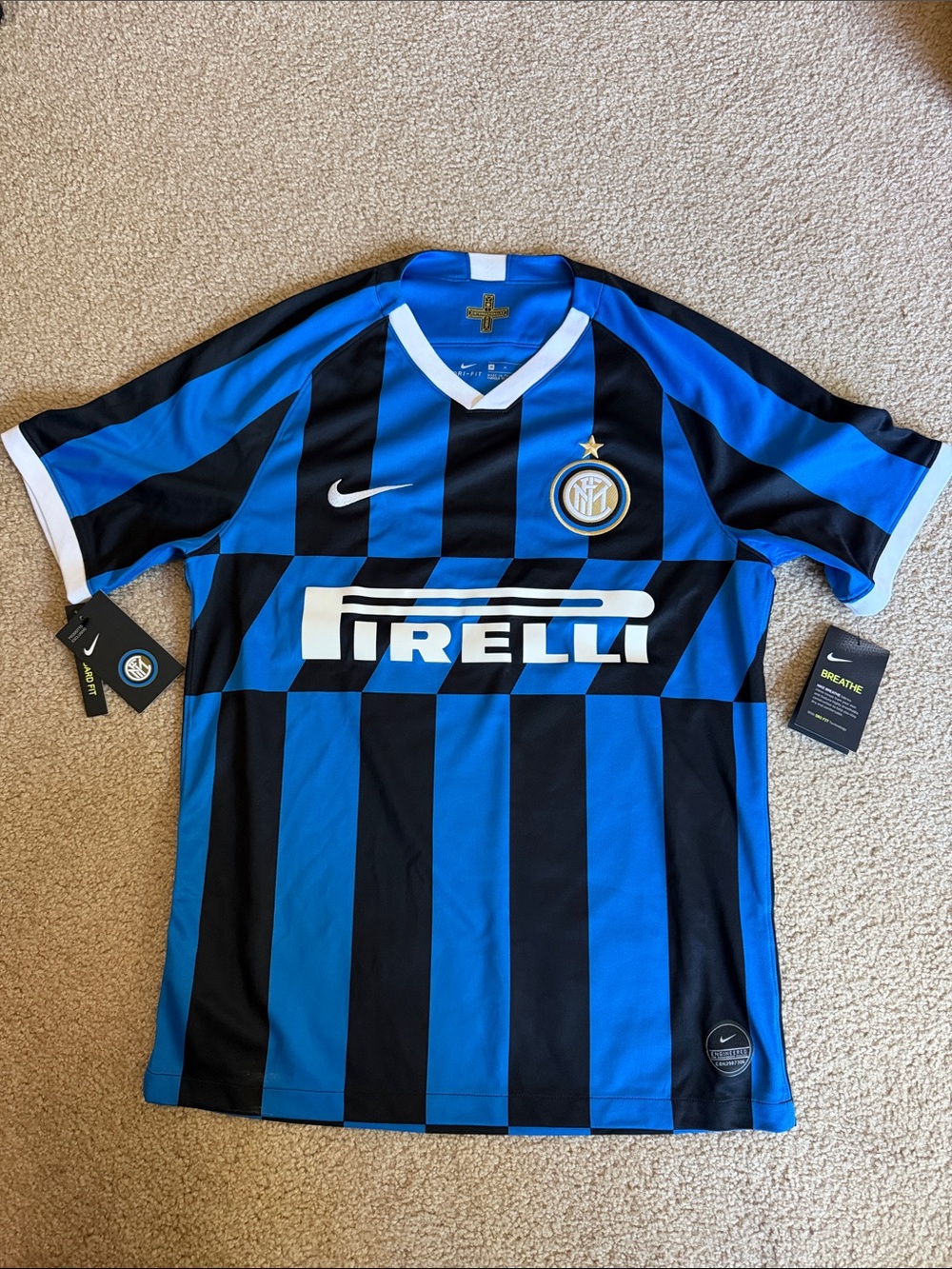 Nike Inter Milan Striped Soccer Jersey in Blue & Black Medium